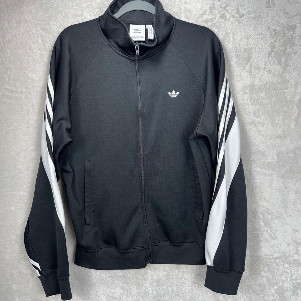 Adidas Originals Trefoil Mens Black White Stripe Full Zip Track Jacket‎ Size M